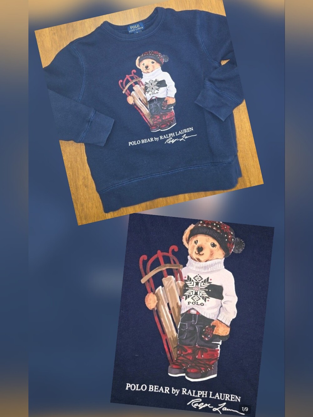 Rare, Polo Bear Sweatshirt by Ralph Lauren, Navy Kids Sz 5, Bear Holding Sled